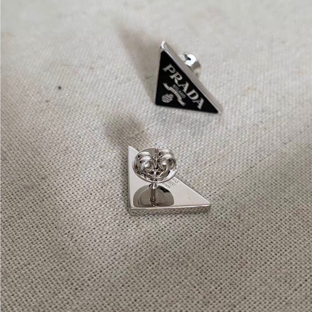 PRADA Black Triangle Logo Stud Earrings - Picture 4 of 5